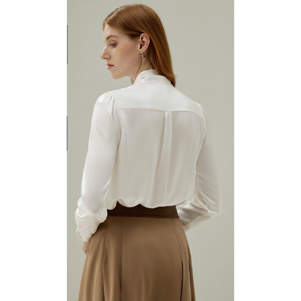 LilySilk M Women Bow-tie Neck Silk Blouse - Picture 13 of 16